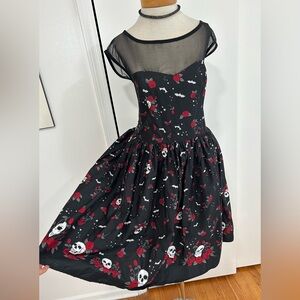 Hell Bunny Aconite rockabilly Cocktail Dress Skulls, Red Roses, Bats